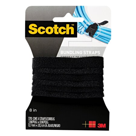 Scotch Back-to-Back Strap, No Adhesive, 8 in, 1/2 in W, Black, 24 PK RF3710